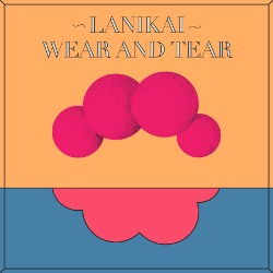 Lanikai; Gelber und blauer Hintergrund, darauf pinke Muster wie Kugeln